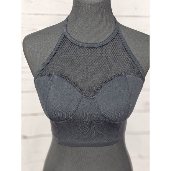 Curtain Call Black Mesh Size Adult Small Halter Dance Costume Top - Picture 2 of 12